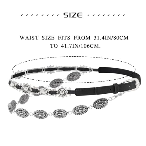ELABEST Boho Leather Waist Belt Black Western Belt Layered Vintage Chain Belt for Women