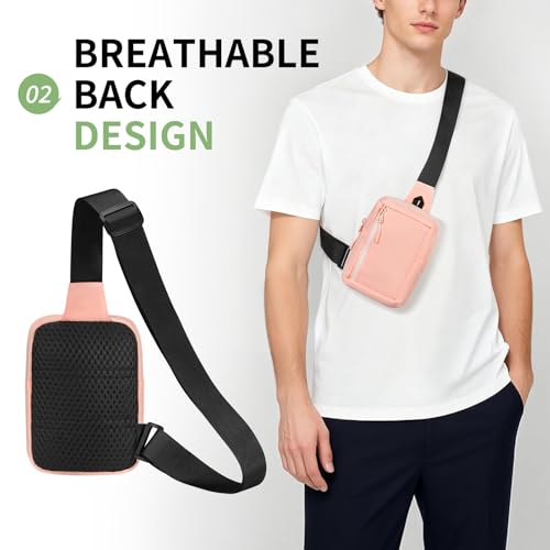 Mini Sling Bag for Men and Women, 7.5 Inch Small Anti Theft Crossbody Sling Backpack Nylon Chest Bag Fanny Pack for Travel Running Hiking (Pink) - color: Pink