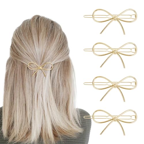 4Pcs Metal Bow Hair Clips: Chic Minimalist Hairpins and Barrettes for Women and Girls - Stylish Gift Set - color: Gold