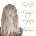 4Pcs Metal Bow Hair Clips: Chic Minimalist Hairpins and Barrettes for Women and Girls - Stylish Gift Set - color: Gold