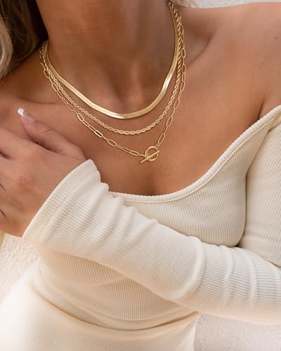 CHESKY Layered Necklaces for Women, 14K Gold Plated Chain Necklace Women Trendy Cuban Link Paperclip Chain Toggle Clasp Necklace Fashion Chunky Jewelry for Women - style: chain1-gd
