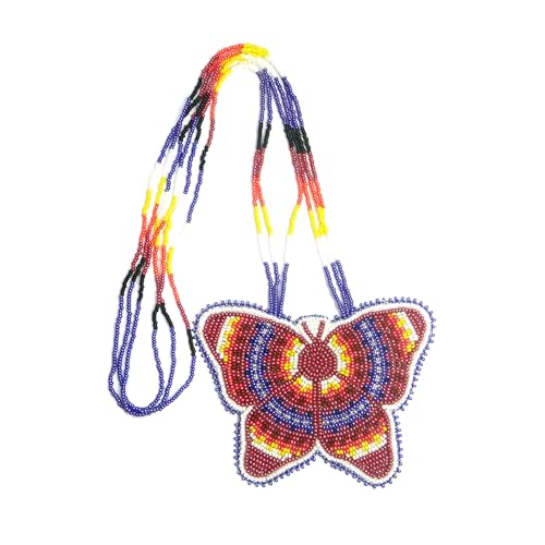 Handmade Native American Style Tribal ethnic Seed Bead Beaded Layered Medallion Necklace #1 - color: Brownish Red Butterfly
