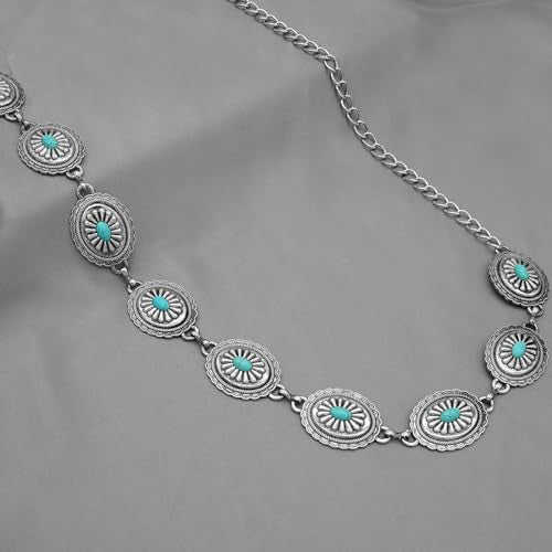 Women's Concho Chain Belt Western Cowgirl Metal Waist Chain Belt for Dress - color: B Silver, size: XL: 59 in