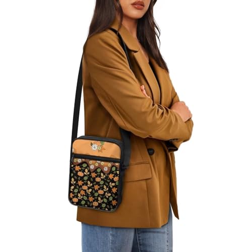 Womens Crossbody Bag Cell Phone Purse Wallet Small Shoulder Handbag for Workout Travel Gym - color: Maple Leaf Pumpkin
