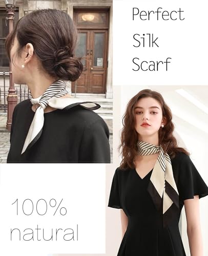 kcctoo 59” Long Silk Like Head Scarf Women's Fashion Square Neck Satin Scarfs for Bag Hair Scarves Gift 59 * 5.9” - color: H1 Beige Stripe 59" X 5.9"