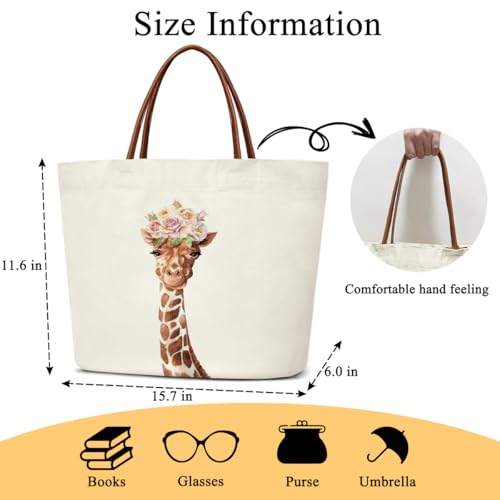 Canvas Tote Bag Aesthetic Tote Bag for Women Teens Reusable Grocery Shopping Bag With Handles Cute Animal Tote Bag - style: Giraffe