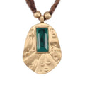 Boho Necklace for Women Adjustable Silicone Rope with Gold Beaded Pendant Chunky Handmade Vintage Jewelry - style: Vintage Green Stone Necklace