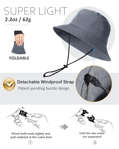 Water-Resistant Bucket Hat for Women Men Rain Hat UPF 50+ Boonie Sun Hat Foldable Summer Floppy Fishing Safari Hats - color: Grey