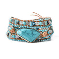 YGLINE Boho Handmade Wrap Leather Tube Crystal Stone Bracelet for Women - color: Turquoise-3 wrap