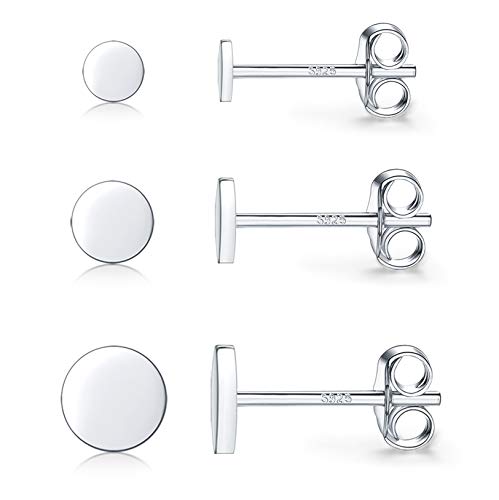 925 Sterling Silver Dot Stud Earrings | Small Simple Round Disc Stud Earrings | Tiny Flat Circle Hypoallergenic Cartilage Tragus Piercing Earrings Gifts for Women Men 2mm 3mm 4mm 5mm - color: #1 white gold-3/4/5mm