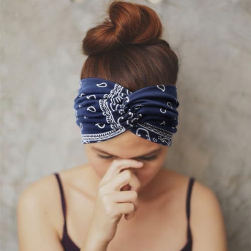 AQOKKA Extra Wide Headbands for Women Large Turban Headband Non Slip Boho Elastic Hairband Hair Twisted Knot Head Bands Accessories - color: 4 Pcs: Black, Navy Blue, White,Beige