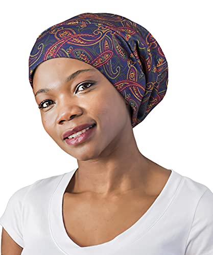 Adjustable Satin Lined Sleep Cap for Dreadlocks Curly Hair Large Head-Stay On Overnight - color: Black With Dark Heather Grey