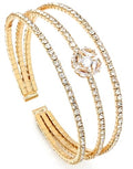 Women's Multi-Layer Rhinestone Cuff Bracelet Sparkling Crystal Tennis Bangle for Bridal Wedding Party - color: 1266 Gold