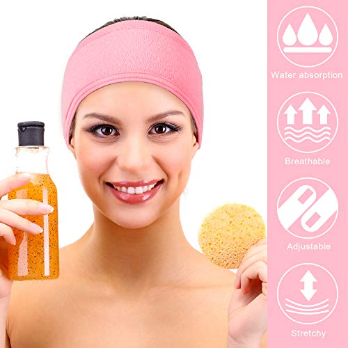 Whaline 4 PCS Spa Headband, Make up Hair Band, Stretch Terry Cloth Headband for Sport Yoga Shower (Pink) - color: Pink