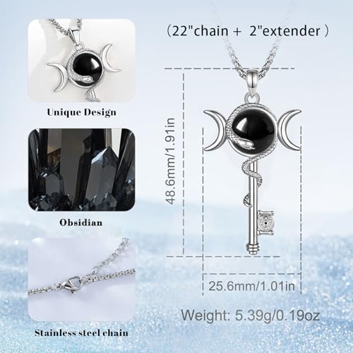 INFUSEU Mystical Hecate Triple Moon Goddess Necklaces, Divine Feminine Protection Gifts - style: Obsidian Hecate Key