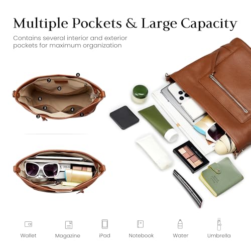 befen Genuine Leather Crossbody Hobo Purse for Women Soft Lightweight Leather Handbags with 2 Removable Straps - color: M-cognac Brown