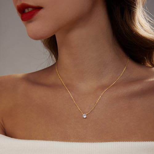 Luxval Diamond Pendant Gold Necklace for Women，Dainty 18k Gold Plated Choker Necklaces Simple Gold Jewelry Gifts for Women Girls - color: Gold-Round CZ