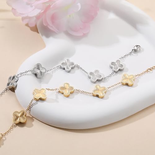 AIPPK 18K Gold Plated Clover Bracelet Dupes Gold Danity Bracelet for Women Flower Four Leaf Bracelets Lucky Jewelry Gifts for Women - color: Silver