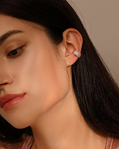 Thick Diamond Ear Cuff | Wide Gold Cuff No Piercing | Chunky Bold Cartilage Cuff Ear Wrap | CZ Hoop Earrings - style: 1 Single Cuff