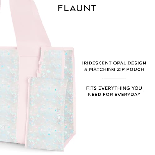 FLAUNT Everyday Tote Bag with Phone Pouch for Women - Lightweight, Airline Approved, Easy To Carry, Foldable & Washable - color: Pink Opal Shell