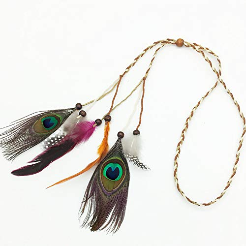 WLBON Halloween Boho Feather Headband Hippie Indian Hair Hoops Bands Tassel Bohemian Headpiece Hairband Women Christmas Wedding Holiday Festival Masquerade Cosplay Dress Up Birthday Party Accessories - color: Mixed Peacock