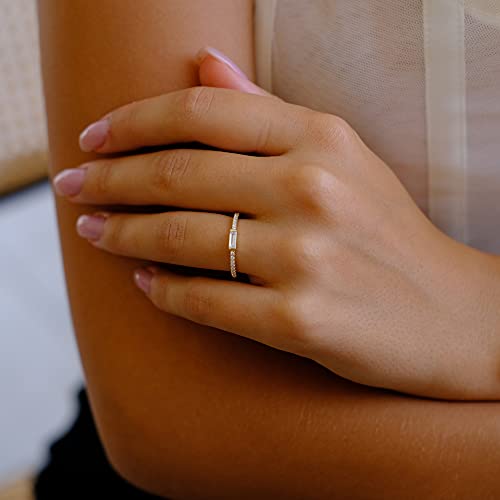 espere Minimal Dainty Baguette Wedding Band Ring | Lab-Created Emerald Cut Cubic Zirconia Stacking Ring | Anniversary Band for Her - color: Clear CZ - Gold