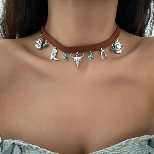 Layered Boho Necklaces for Women Gold Coin Pendant Necklaces Stackable Turquoise Choker Necklace for Women Western Jewelry - style: Style 12