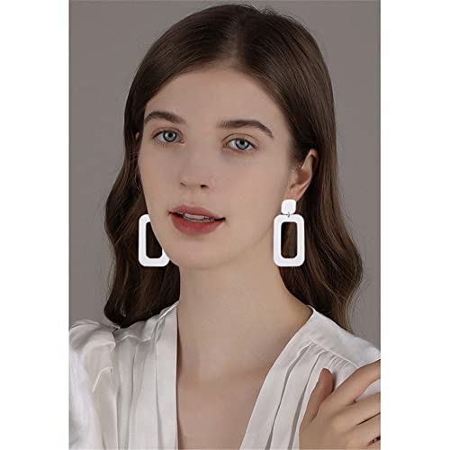 ANXIN STORE Boho Minimalist Multicolor Acrylic Geometric Square Hollow Pendant Neon Nightclub Earrings Vintage 80s 90s Party Accessories Womens - color: White hollow earrings