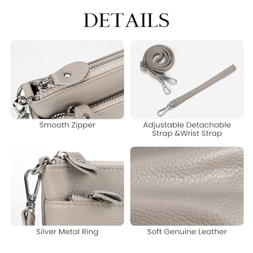 befen Genuine Leather Wristlet Clutch Wallet Purses with RFID Blocking, Small Crossbody Bags Shoulder Handbag for Women - color: Grey