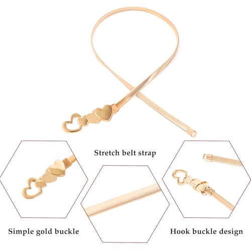 E-Clover Womens Fashion Metal Stretch Waist Skinny Belt Waistband - color: Gold Heart