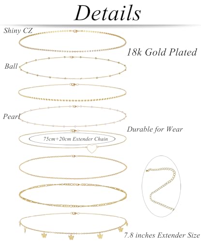 Tornito 8Pcs Waist Belly Chain CZ Heart Pearl Snake Bead Sequin Paperclip Belly Chain Summer Beach Sexy Body Chains Jewelry Accessories for Women Adjustable - style: C:8Pcs(Butterfly)