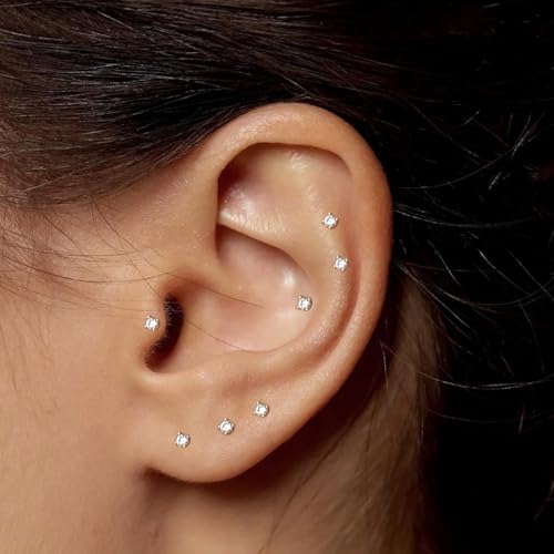 20G Hypoallergenic Surgical Steel Square Pearl Ball CZ Flat Back Stud Earrings for Sensitive Ear, Lightweight Shiny Earrings Studs for Helix Tragus Cartilage Multiple Piercing - color: Gold-G