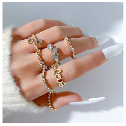Boho Stackable Rings for Women Trendy Knuckle Joint Finger Knuckle Nail Ring Sets Simple Star Moon Stack Preppy Statement Rings Cute Stuff - style: D-4