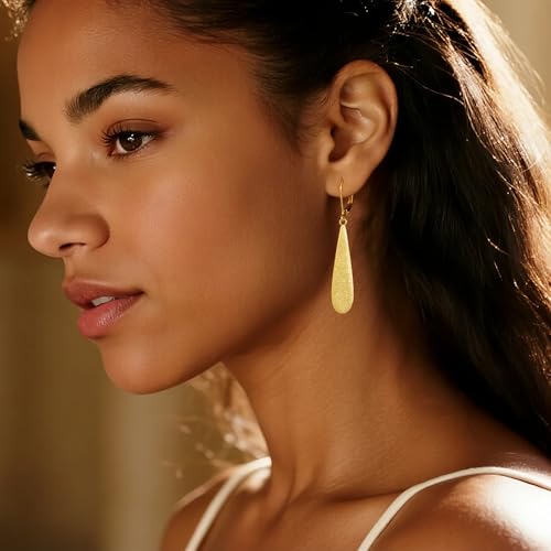 Silver Long Teardrop Dangle Earrings for Women, 14K Gold Plated Hypoallergenic Drop Leverback Earrings, Trendy Long Teardrop Dangle Earings for Jewelry Gifts - color: B-14K Gold