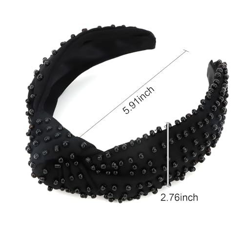 YISSION 1PC Pearl Knotted Headband for Women Non Slip Beaded Headband Wide Pearl Headbands for women Jeweled Embellished Hairband Black Head Band Hair Accessories for Women Girls - color: Black Pearl