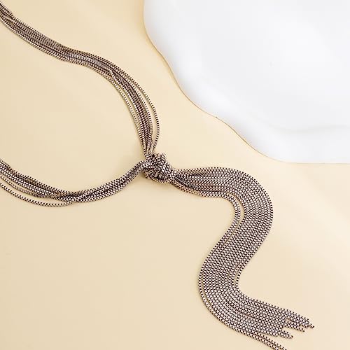 PLOUTOS Chunky Gold Knot Choker Necklace for Women Adjustable Double Snake Chain Design Bold Statement Fashion Jewelry Accessory For Party Daily Wear Gift - color: Silver B