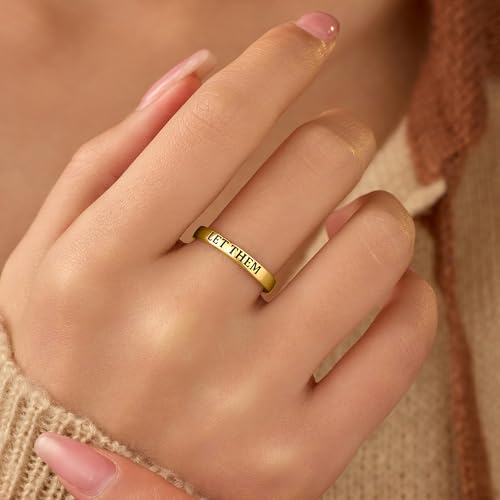 LET Them Ring,Self Worth Motivation Rings for Women Men, 925 Real Silver Ring To Sorority Sisters Best Friends Inspirational Friendship Band Jewelry to Daughter Wedding Birthday Jewelry Gifts - color: Let Them-Gold