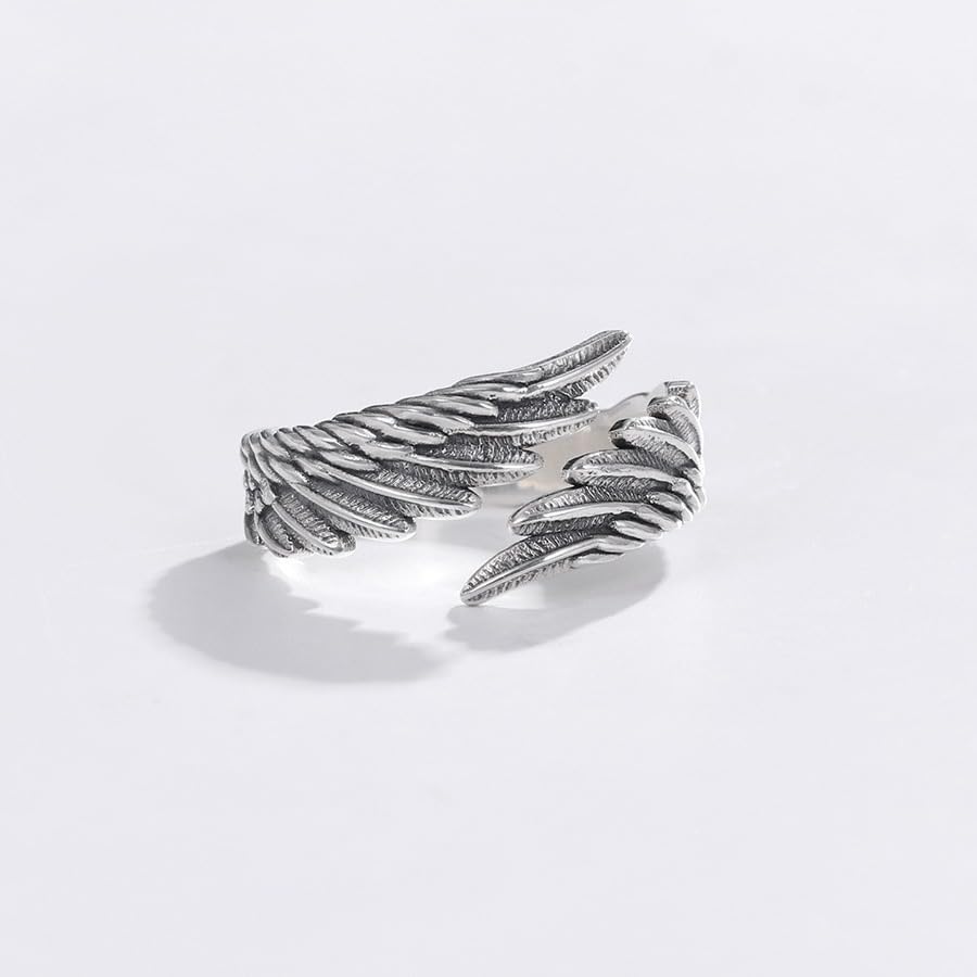 Retro Angel Wing Ring Adjustable Feather Silver Gold Antique Jewelry for Women Men Dainty Wrap Open Thumb Rings for Women Open Punk Birthday Gift Friendship - style: Angel Wing Silver Ring