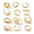 Chunky Gold Rings for Women Non Tarnish Boho Stackable Rings Set Adjustable Open Joint Finger Midi Knuckle Ring Packs - color: Gold Chunky Rings 12Pcs