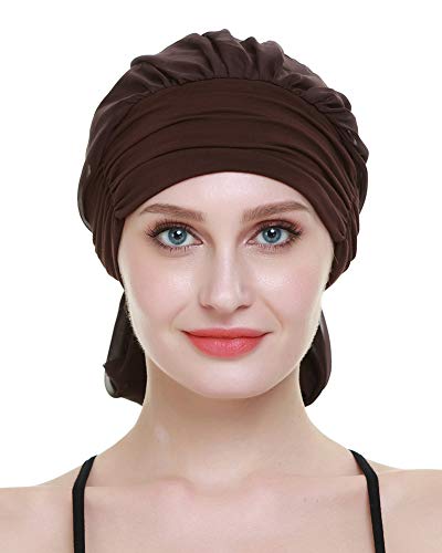 Chemo Headwear Turbans for Women Long Hair Head Scarf Headwraps Cancer Hats - color: Both Brown