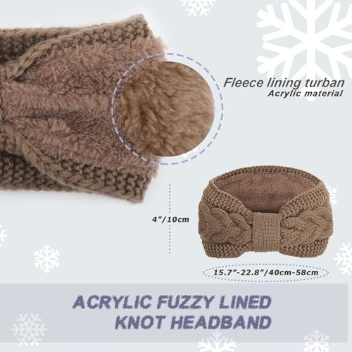 DRESHOW Crochet Ear Warmer Headband Soft Knit Chunky Turban Stretch Thick Headbands Warmer Fuzzy Head Wrap for Women - color: 3 Pcs Knot Style: White, Ivory White, Khaki