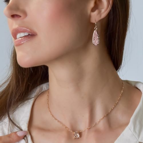 Teardrop Dangle Earrings for Women with Simulated Druzy Stones, in Gold or Rose Gold Tone - color: Rose Gold - Rose Gold Stone
