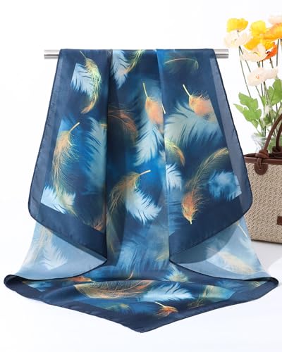AWAYTR 27.5” Square Satin Head Scarf Hair Scarf for Women's Hair Silk Bandana for Women Silk Head Wrap for Sleeping - color: Feather(dark Green）