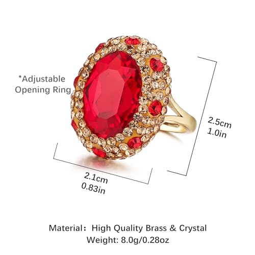 HZMAN Crystal Ring for Women Retro Antique Rhinestone Ring Cubic Zirconia Gold Plated Turkish Ring Jewelry Gift - color: Red-Oval