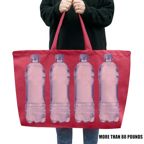Large Canvas Tote Bag-Extra Big Shopping Beach Totes Bags Reusable Largest Grocery Plain Solid Bag 28"x8"x16" - color: Red