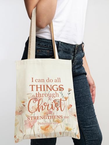 Christian Floral Tote Bags Bulk for Women Bible Verse Canvas Totes Religious Church Bags for Inspirational Gifts - color: Christian Wildflowers