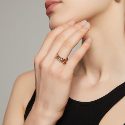 Sylph 3PCS Plain Band Rings for Women, Classic Thin Knuckle Stacking Midi Thumb Pinky Triple Color Ring Set for Wedding Engagement Daily, Lightweight Non Tarnish Jewelry Comfort Fit Size 7/8/9