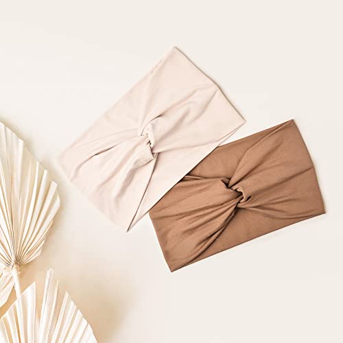 Jesries 10 PCS Women Headbands African Wide Hair Wrap Extra Turban Head Bands for Lady Large Sport Workout Stretch Non-slip Big Hair Bands - color: Caramel