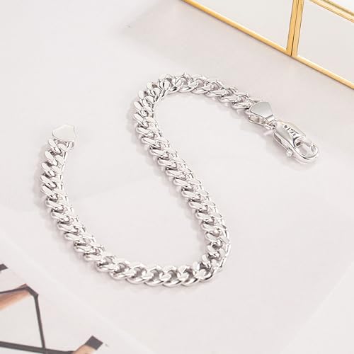 Dankadi Italian Sterling Silver Cuban Link Chain Bracelet Men 3MM 4MM 5MM 6.3 "6.7" 7 "7.5" 8 "8.5" 9 "Solid 925 Silver Bangle For Woman Cuff Jewelry Gift - color: 5MM, size: 7 inch