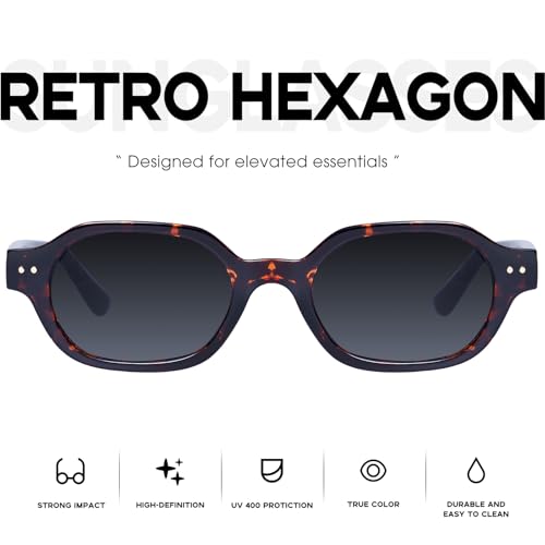 mosanana Retro Hexagon Sunglasses for Women Trendy Small 2026 MS52595 - color: C4 Tortoise/Grey